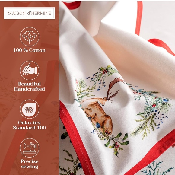 Maison d' Hermine Cloth Napkins Set of 4 100% Cotton (Holly Time, 20" x 20") - Picture 2 of 7